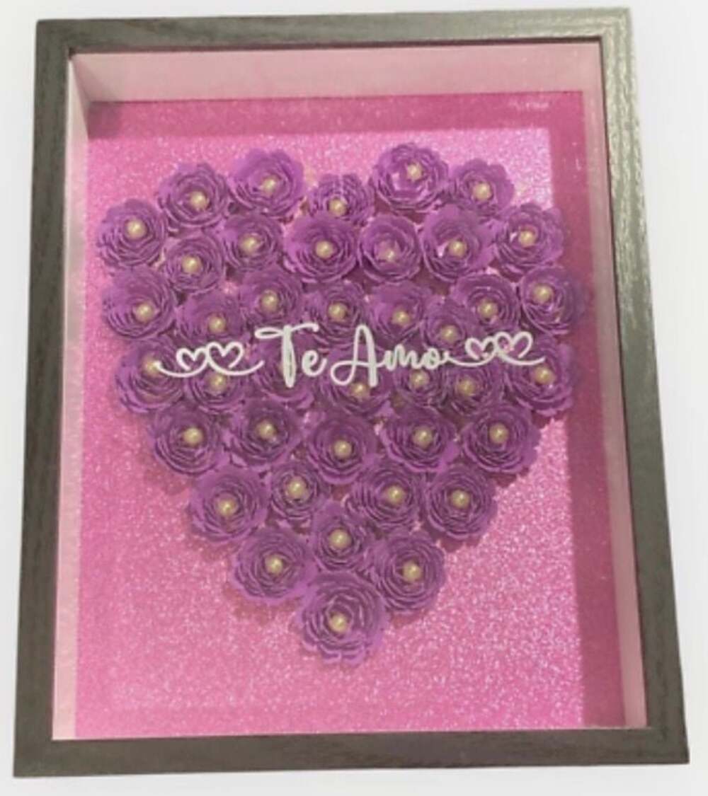 CREATIONS BY LOREN Te Amo Handmade Paper Flower Heart Shadow Box Frame